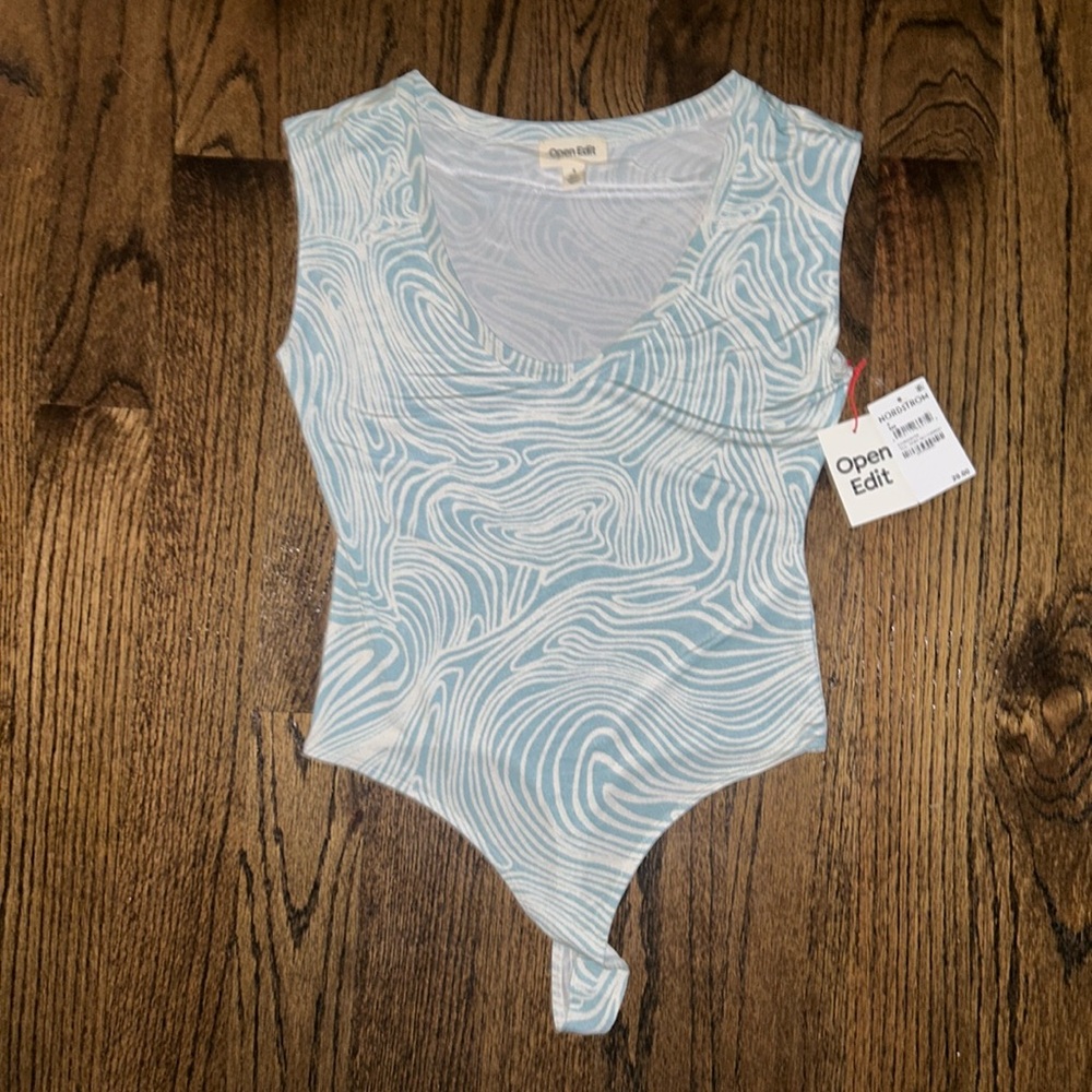 Open Edit Aqua Gemoeteic Print Bodysuit